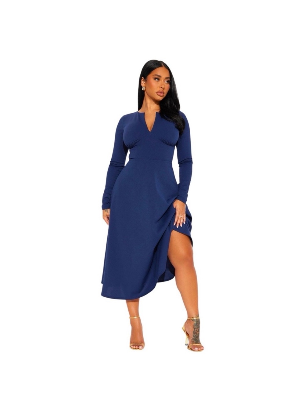 NWT Fashion Nova Womens Charolette Long Sleeve Midi Dress Navy